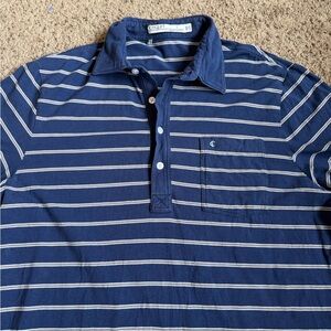 Criquet Golf Polo Shirt Large S/S Short Sleeve Blue Stripes